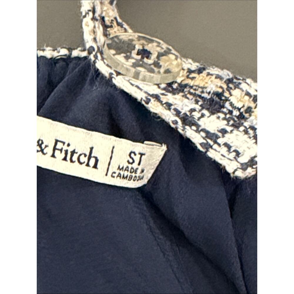 Abercrombie Plaid Tweed Split Mini Dress Jumper Blue Tan White Size Small Tall - Picture 8 of 9
